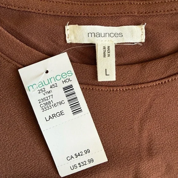 Maurices Printed Mesh Puff Sleeves Top Brown Large NWT - Picture 6 of 9